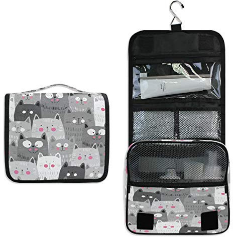 RXYY Hängend Kulturtasche Tier Katze Muster Bunt ausklappbar Bad Turnhalle Kulturbeutel Veranstalter tragbar kosmetisch Waschtasche für Frauen Mädchen
