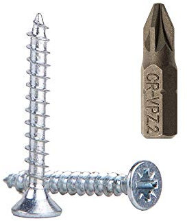 Marcopol Lot de 500 vis à bois, 4,0 x 25 mm, à tête fraisée, en acier zingué