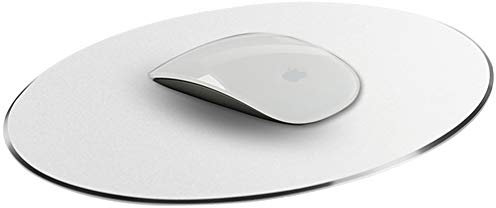Tapis de Souris Rigide Tapis Souris Mac Design Double Face Lisse et Ultra Mince, Métal Aluminium Mouse Pad étanche Contrôle Rapide et précis pour Les Jeux, Le Bureau (Rond-Argent, 20cmx20cm)