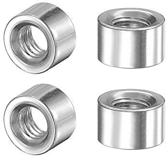 sourcing map Tuercas de soldadura redondas, M6 x 10 mm x 6 mm, tuerca hembra roscada, inserto de acero inoxidable 201, soldable con 4 piezas