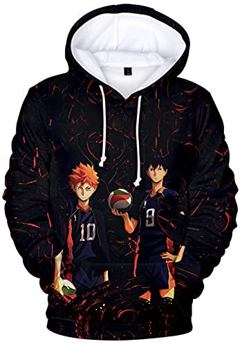 YIMIAO Unisex 3D Haikyuu Manga Anime Pullover Volleyball Junior Kapuzenpullover Outwear Herren Damen Karasuno High School Hoodie(L)