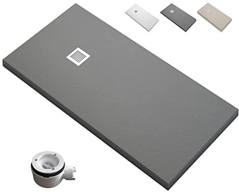 Plato de Ducha RESINA Extraplano EstiloBaño® DACOTA - Antideslizante TEXTURA PIZARRA -Todas Las Medidas Disponibles -Varios colores -【80x100, Antracita Ral-7016】- Incluye Válvula desagüe + Rejilla