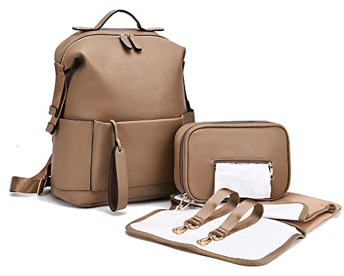 ARDIKAMA Wickeltaschen-Rucksack, Leder-Rucksack für Damen, Reisen, Vater, Mutter, Outdoor-Rucksack (2 Stück), Khaki, 10.6 x 5.5 x 13.8 inches