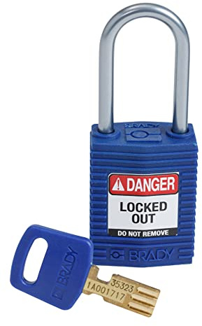 Brady (CPT-BLU-38AL-KD) SafeKey Nylon Lockout-Vorhängeschloss - kompakt Mit Aluminium Bügel 38.00 mm Blau KD - Verschiedenschließende Schlösser 1 Stück