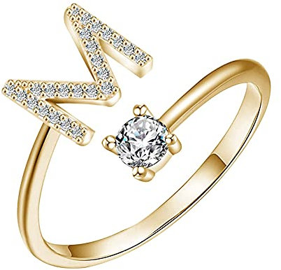 ROMIDA Ring mit 26 Buchstaben Silber Gold Stein Ring mit Zirkonia Kristallen, Frauen Silber Stein Ring Damen Fingerringe Damenring. Klassik Silber Schmuck Mädchen Frauen