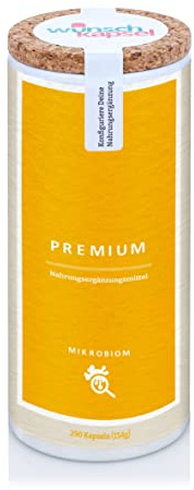 Wunschkapsel MIKROBIOM Premium Ergänzung | unterstützt die Darmflora aktiv | mit 12 gutartigen Bakterienstämmen, Colostrum, Eichenrinde | XL-Reichweite mit 290 Kapseln | deutsche Manufaktur