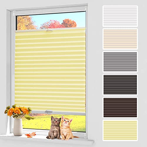 Plissee Klemmfix ohne Bohren 90x120 cm (BxH) Gelb Rollo Plissee mit Klemmträger Jalousie für Fenster Innen & Tür Plisseehalter Lichtundurchlässig Plisseerollo Faltrollos Blickdicht zum Kleben