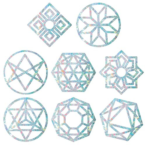 GORGECRAFT 16 STÜCKE Heilige Geometrie Fensteraufkleber Blume des Lebens Anti-Kollisions-Regenbogen-Fensteraufkleber Für Vögel Streik-Aufkleber Nicht Klebende Prismatische Energie-Vinylfolie