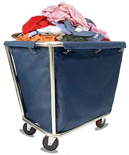 Laundry Basket on Wheels Commercial Laundry Trolley Rolling Laundry Cart Heavy Duty Laundry Bins on Wheels for Dirty Clothes for Hotel Towel Room Home (Color : Blue)
