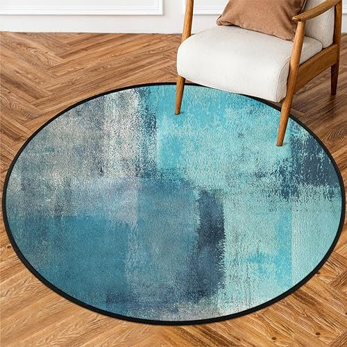 Bardic Abstrakte Kunst Runde Fläche Teppich, Malerei Blaugrün Rutschfester Kreis Teppich für Schlafzimmer Wohnzimmer Outdoor Arbeitszimmer Spielen Bodenmatte, 91 cm Durchmesser