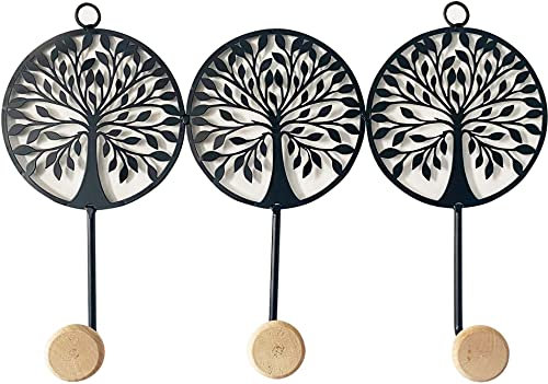 ORIGEN Patère Triple - Portemanteau en Métal, Modèle Arbre de Vie, Métal et Bois, L 39 cm