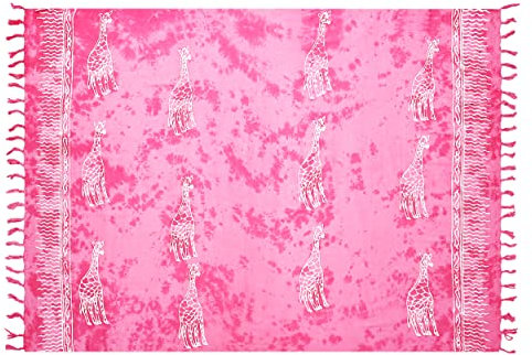 Pareo Sarong Strandtuch Damen - Wickelrock Strand - Handtuch Blickdicht als Wickeltuch oder Handtuchkleid und Wickelkleid Damen - Handarbeit aus Fair Trade Herstellung Batik Pink Giraffe