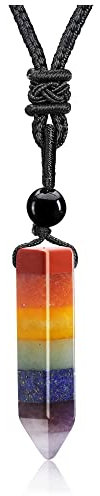 GEHECRST Edelstein 7 Chakra Heilsteine Kette Heilstein Halskette Hexagon Anhänger Halskette mit Einstellbar Geflochtenes Seil Kristall Halskette Glückskette für Damen und Herren (7 Chakra)