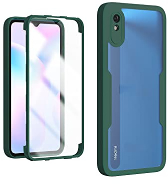 PEIYE Hülle für Xiaomi Redmi 9AT / Redmi 9A, 360 Grad Rundumschutz Stoßfeste Handyhülle mit Integriertem Displayschutz, Transparent Soft TPU Bumper Schutzhülle -Grün