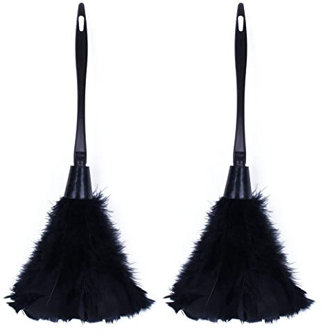 Daweglop Lot de 2 plumeaux à plumes de dinde avec poignée en plastique Noir 35 cm