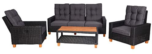 Mendler Gartengarnitur HWC-G28, Sitzgruppe Lounge-Set, Akazie Holz halbrundes Rattan verstellbar MVG - anthrazit, Kissen grau