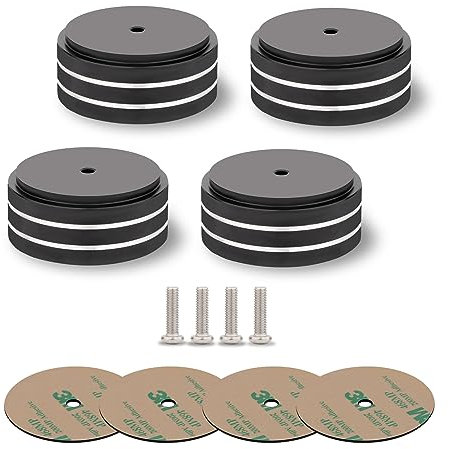 Speaker Shock Absorber Feet YuanYong - Pies aislantes para altavoces con adhesivos 3M, anillos de goma antideslizantes para audio, altavoces, subwoofer, cine en casa, 4 unidades (negro) (58 x 22 mm)