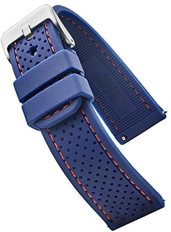 ALPINE Sporty Premium Silicone 2mm Watch Band - Replacement Rubber Watch Bands for Women & Men - Waterproof Quick Release Watch Straps - Compatible with Regular & Smart Watch Bands(Navy-Red)