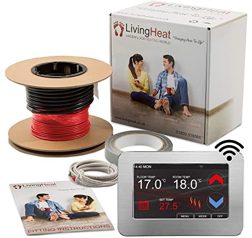 Electric Underfloor Heating Cable System - 150 Watt/m² - 18/m² - Wi-Fi Colour Touch Screen Thermostat - Silver