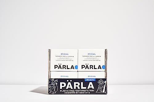 PÄRLA Original Toothpaste Tablets with Fluoride | 1 Year Supply | Eco-Friendly Bites in Sustainable Packaging | Peppermint Flavour | Natural Whitening, Gluten Free & Vegan | Refillable Jar