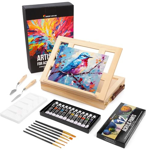 Kit Pintura con 22 piezas - 12 Tubos de Pintura Acrílica, 6 Pinceles de Pintura, Lienzo de Pintura, 2 Espátulas y Paleta de Pintura