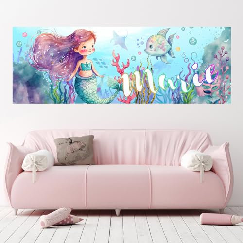 tjapalo® vz86 Modernes Poster mit Namen Meerjungfrau Bild für die Wand Kinderzimmer Deko Mädchen Bild Meerjungfrau Wandbild Kinderzimmer Poster Mädchenzimmer, Größen Name: B70xH24cm