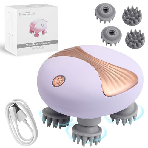 Kopfmassagegerät Elektrisch,Kopfhaut Massage Elektrisch,2 Geschwindigkeiten,360° Drehung,Geplantes Herunterfahren,Head Massager Elektrisch,Katzen Massagegerät Für Entspannung Durchblutung(Purple)