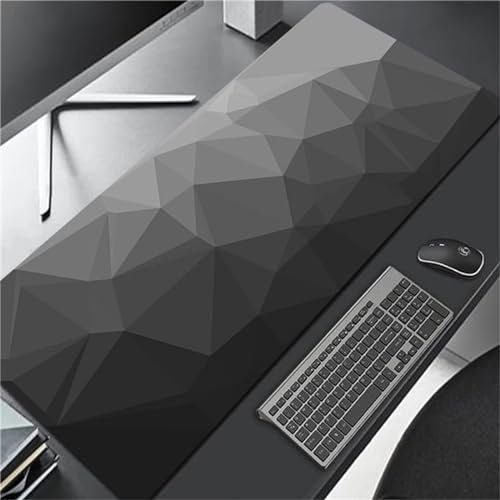Tapis de Souris XXL Géométrique Gris Noir Grand Tapis de Souris 1000x500x3mm sous-Main de Bureau Base en Caoutchouc antidérapante avec Bord Cousu pour Jeux, Bureau et Maison