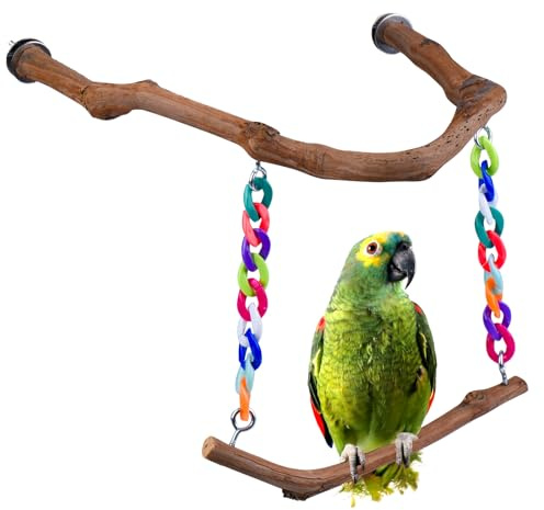 Bird Swing Toys, Standing Bird Perch with Natural Grape Wood, U Shape Hangable Birdcage Accessories, Birds Chewing Toy for Budgerigars, Parakeets, Cockatiels, Conures, Lovebirds, Finches (1Pack)