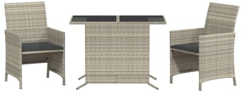 vidaXL 3-TLG. Bistro-Set mit Kissen Hellgrau Poly Rattan