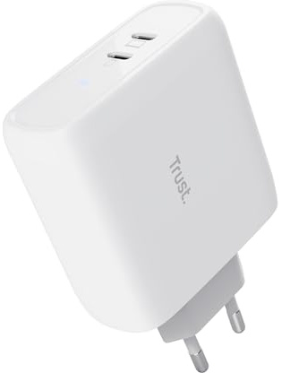 Trust Maxo USB C Ladegerät 65W, 2 USB-C-Anschlüssen, Weiß | 75% Recycelten Materialien, Schnellladegerät USB-C Stecker, Netzteil für iPhone iPad Samsung Galaxy Steam Deck Smartphones