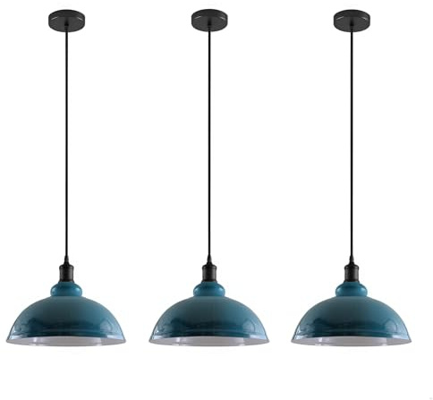 LEDSone Vintage-Deckenleuchte im industriellen Retro-Stil, Kronleuchter mit rustikalem, rotem, gebogenem Kuppelschirm, E27-Fassung (Gebogen - Cyanblau)