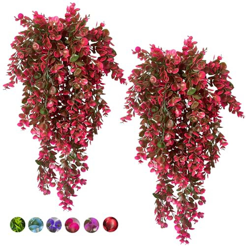 Vine Plant Fake 4 Pcs Ferns Artificial Plants Large Pink Faux Hanging Plant Artificial Hanging Plants Wall Plants Fake Ivy Room Decor Home Garden Wedding Party Indoor Outdoor Decorations(Pink)