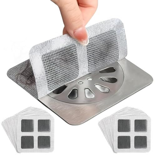 Paquete de 50 Coladores de Desagüe Desechables, Filtro de Pelo para Ducha y Fregadero, Rejilla Desague Ducha Pegatina de Malla Cuadrada de 10x10 cm, Atrapa Pelos Ducha para Cocina, Baño y Bañera