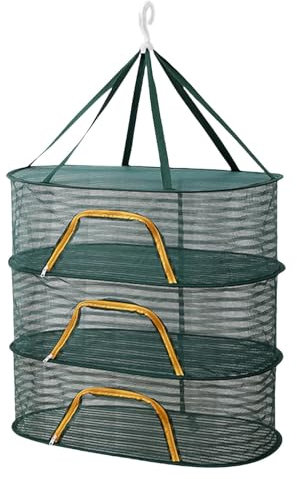 Eoixuqba Trockennetz Kräuter, 60x40x60cm Trocknungsständer Für Fischnetz, Kräutertrockner Netz, 3 Lagiges Trockengestell, Mit Reißverschlüssen, Für Hydrokultur, Trocknen Von Pflanzen, Blumen, Kräutern