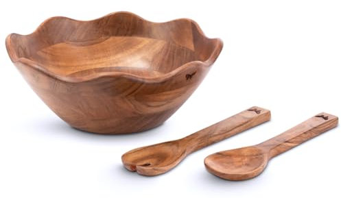Melvvi Ensaladera grande de madera con juego de servidores de madera de acacia