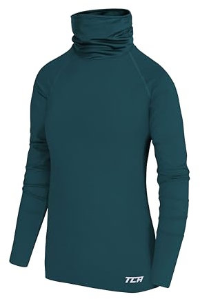 TCA Girls' Warm Up Long Sleeve Training Workout Funnel Neck Thermal Running Top with Thumbholes - Atlantic Deep, XLY 12-14 Years