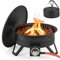 COSTWAY Outdoor Gas Fire Pit, Portable 58,000 BTU Propane Patio Heater with Folding Legs, Removable Grill, Carrying Bag, Lava Rocks and Tank Seat, 44cm Diameter BBQ Firepit Bowl for Garden, Camping