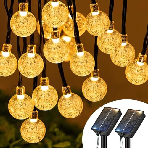 btfarm 2 Stücke Solar Lichterkette Aussen Wetterfest, 10M 30 LED Kristallkugel Lichterkette Außen IP65 Wasserdicht, 8 Modi Solarlichterkette Outdoor für Balkon Hochzeit Party Garten Deko, Warmweiß