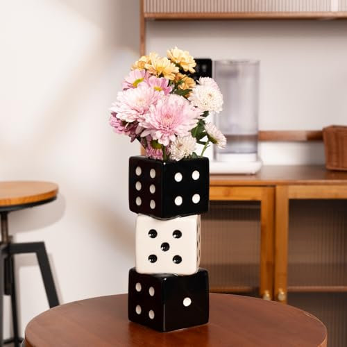 MOUGIGI Einzigartige handgefertigte Würfelvase, stilvolle schwarz-weiße Keramikdekoration für Zuhause, Bar, geometrisches Design, perfekt für frische, getrocknete oder künstliche Blumen, auffälliger