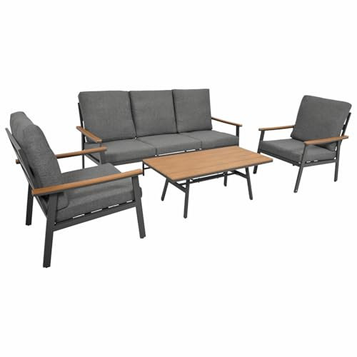 DEGAMO Loungeset Gartenset Calgary 4-teilig, Aluminium anthrazit + Kunstholz, Polster grau, wetterfest, Outdoor