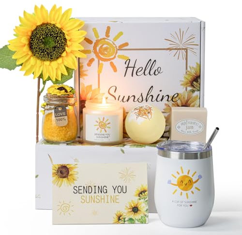 Geschenke für Frauen, Sonnenblume Geburtstagsgeschenk für Frauen, 8PCS Geschenkset Inklusive Isolierter Becher für Weihnachtstag, Personalisierte Geburtstagsgeschenk für Mama, Schwester, Freundin