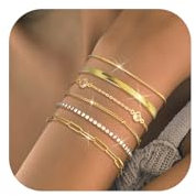 Nelytiya 6 Stück Gold Armband Damen Bracelets Stapelbare 18K Vergoldet Armband Set Verstellbar Edelstahl Armbänder