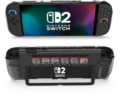 ByDiffer Coque pour Nintendo Switch 2, Étui de Protection Transparent PC Dur pour Switch 2 Accessoires de Console (2025) avec 6 Machines à sous pour Cartes de Jeu, Cristal Clair