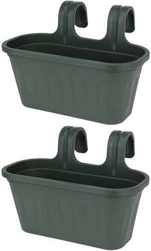 Pack of 2 - Large Green Plastic Hanging Planters Outdoor Garden Fence Balcony Rail Railing Flower Herb Plant Pots