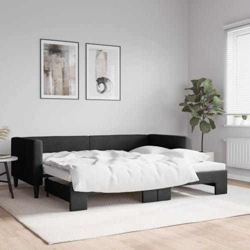 Brokky Tagesbett Ausziehbar Ausziehbett Bett Zum Ausziehen Sofa Bett Daybed Sofa Bett Mit Ausziehbett Schwarz 90x200 cm Stoff / 3196580