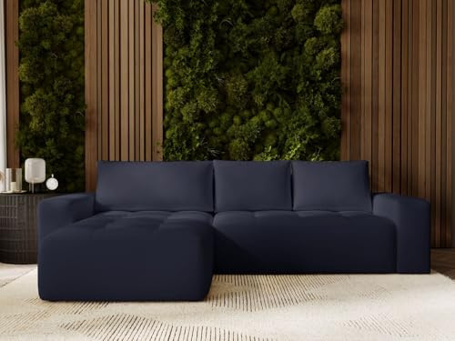 GRAINGOLD Portland Ecksofa mit Schlaffunktion & Bettkasten 250x165 cm, L-Form Sofa mit Stauraum, Schlafcouch für Wohnzimmer, Velour, 3-Sitzer Eckcouch, Modernes Design (Antrazit, Links)