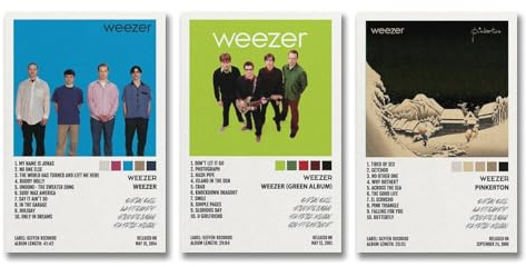 A Set Of 3 Weezer Poster Rock Band Music Album Cover Poster Für Zimmer, Ästhetische Leinwand-Wandkunst, Schlafzimmer-Dekor Poster 08x12inch(20x30cm)-3pcs