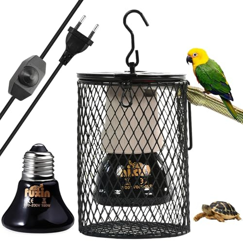 Lampada riscaldante rettile con cestello protettivo, lampada riscaldante in ceramica E27 con supporto per lampada, lampada riscaldante rettile, temperatura regolabile per anfibi tartarughe animali