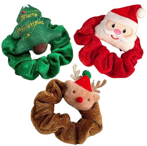 Lot de 3 chouchous pour filles - Accessoires de Noël - Serre-tête de Noël - Accessoires de Pâques - Cordes élastiques pour cheveux - En velours de bois de cerf - Serre-tête de Noël